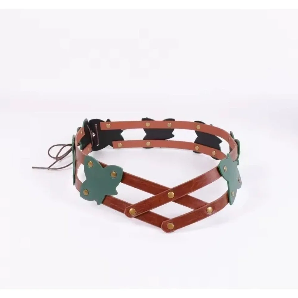 Womens Butterfly Cage Belt Brown Green‎ Faux Leather Lace Up Cincher Fairycore